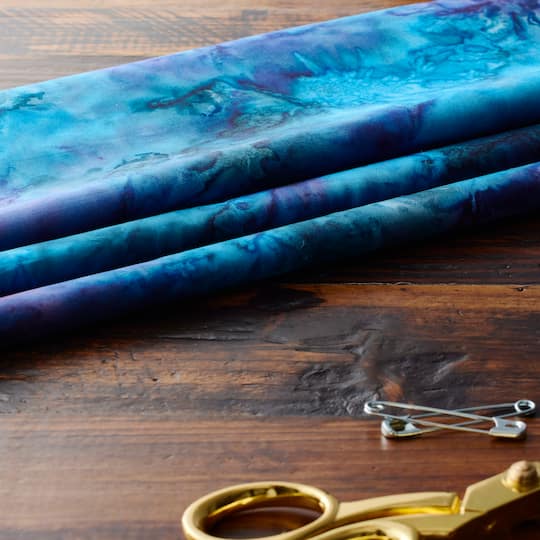 10 yd. Full Bolt: Feldman Premium Indonesian Batik Turquoise & Royal Purple Tie Dye Fabric